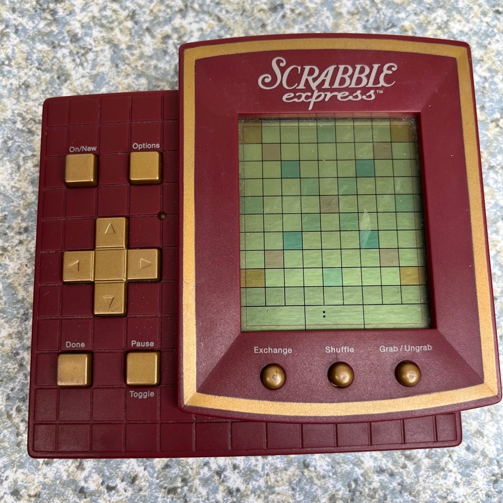 Hasbro Scrabble Express Handheld Electronic Game 1999 Vintage Burgundy Gold Word
